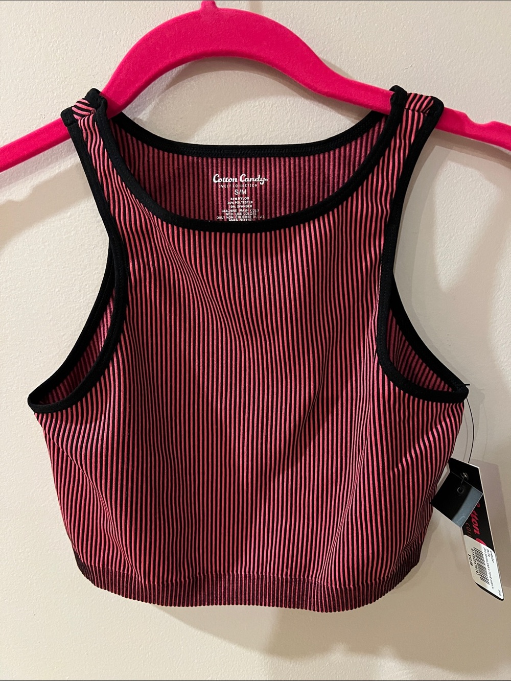 Cotton Candy Red and Black Striped Crop Tank with Black Trim